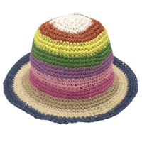 Colorful crocheted soft straw bucket hat perfect for sunny days