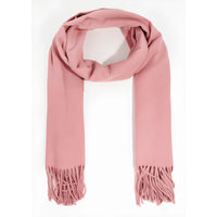 Pink fringed oblong scarf with tassels, perfect for a stylish solid color accessory