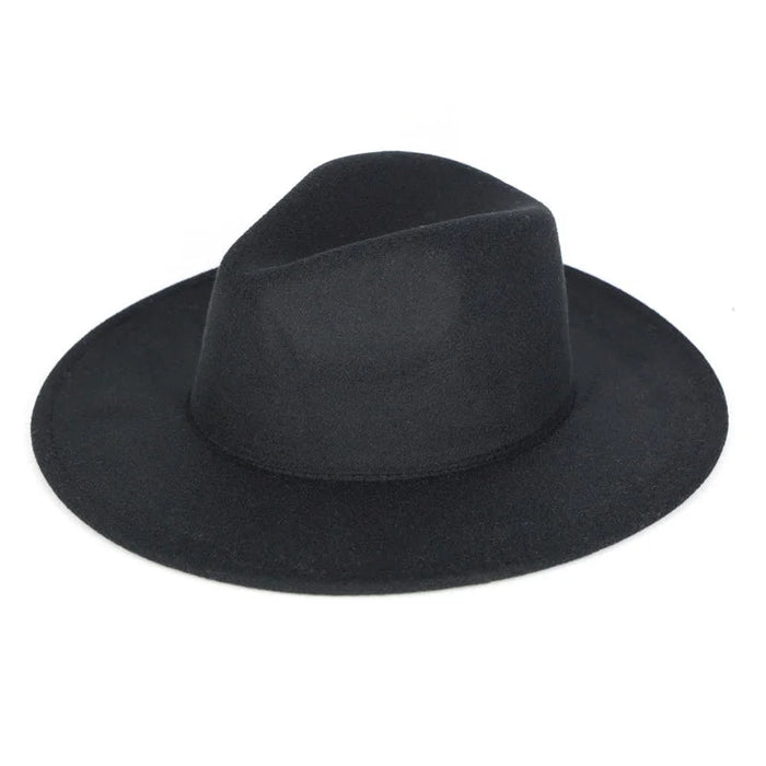 Solid Flat Brim Panama Hat - Black