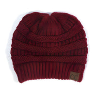 Burgundy Solid Knit C.C Beanie with textured ribbing for cold weather style