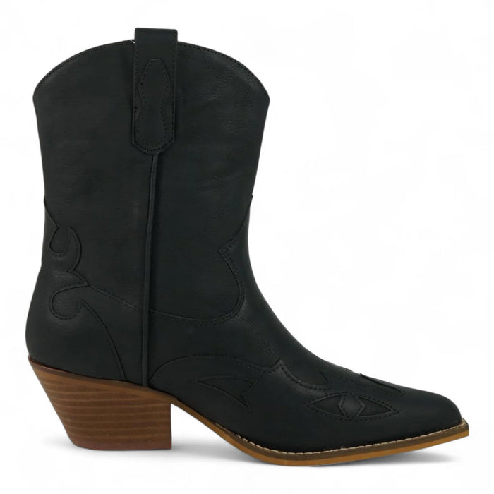Sonia Cowgirl Pointed Toe Western Bootie - Black
