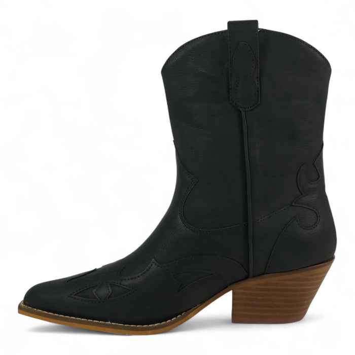 Sonia Cowgirl Pointed Toe Western Bootie - Black