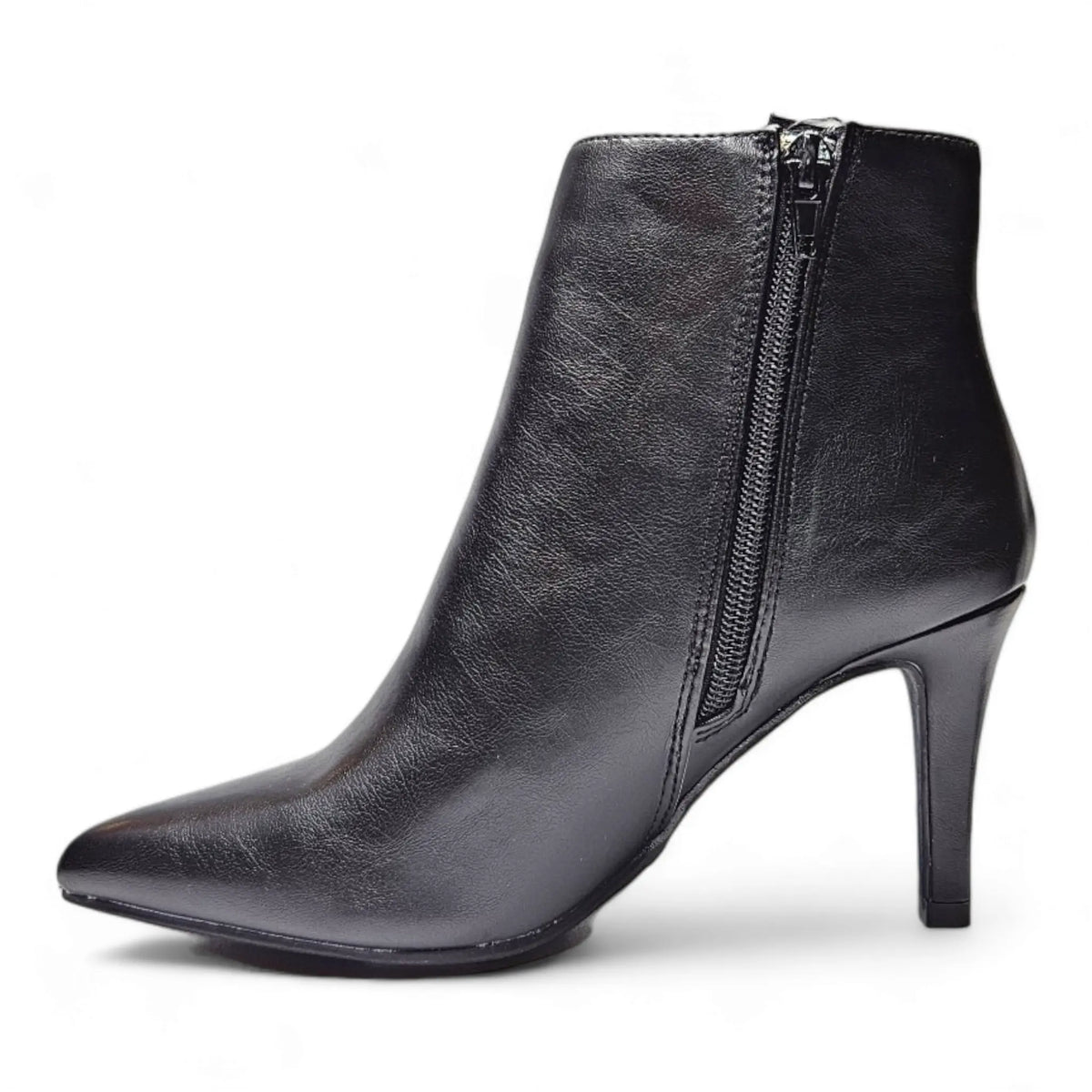 Black leather stiletto pointed bootie with a pointed toe and stylish stiletto heel