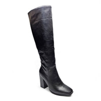 Black leather knee-high Soundscape Boots with chunky heel for stylish comfort