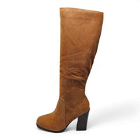 Tall brown leather Soundscape Boots with a chunky heel for a stylish look