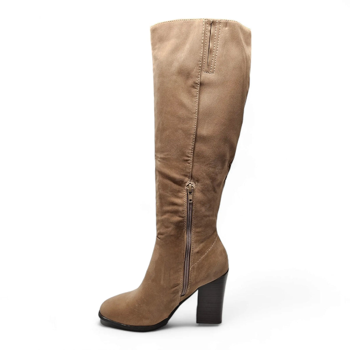 Tall beige leather Soundscape Boots with chunky heel and side zipper