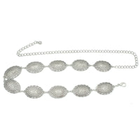 Silver-toned South Western Oval Linked Concho Chain Belt with oval medallions