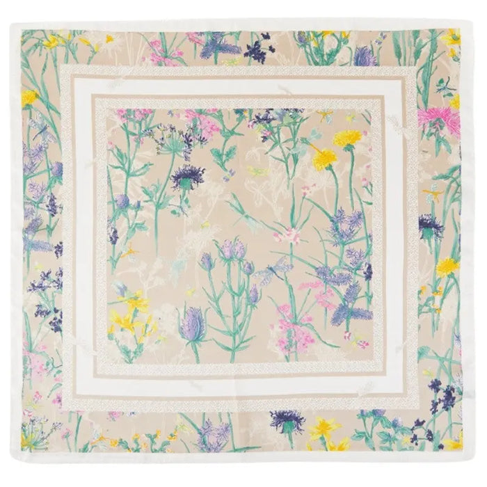 Square Flower Print Scarf - Beige - SCARVES