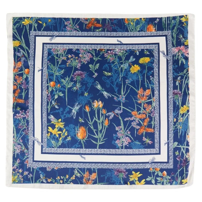 Square Flower Print Scarf - Navy