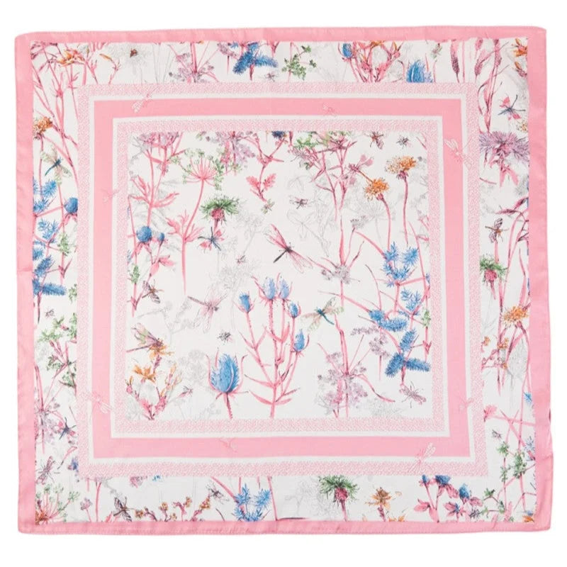 Square Flower Print Scarf - Pink - SCARVES