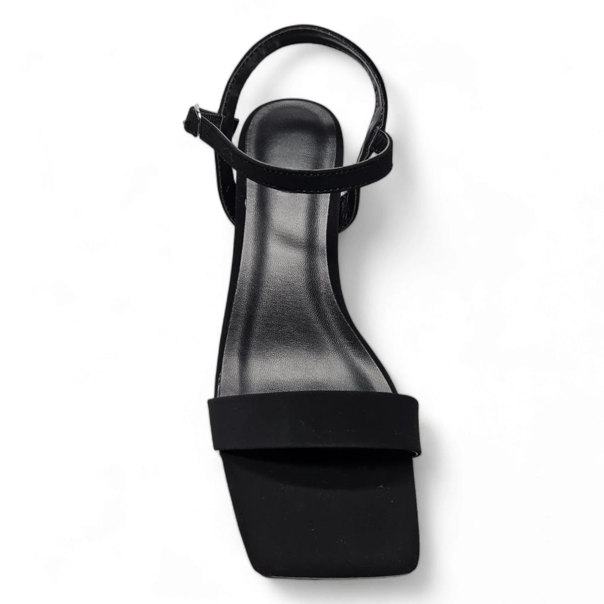 Black high-heeled sandal with square toe and ankle strap from Square Toe Everyday Heel