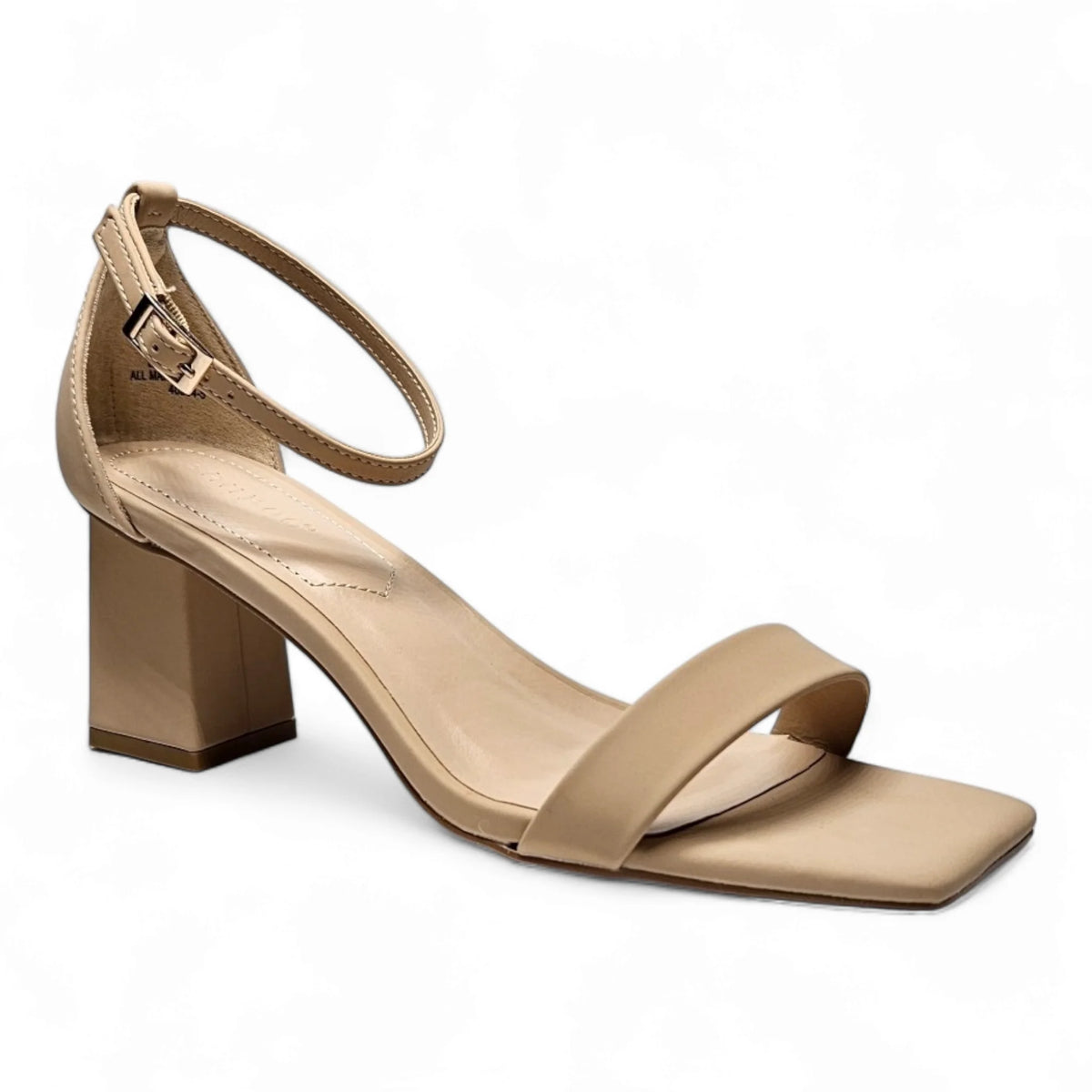 Beige leather Square Toe Heel sandal with square toe and chunky heel design