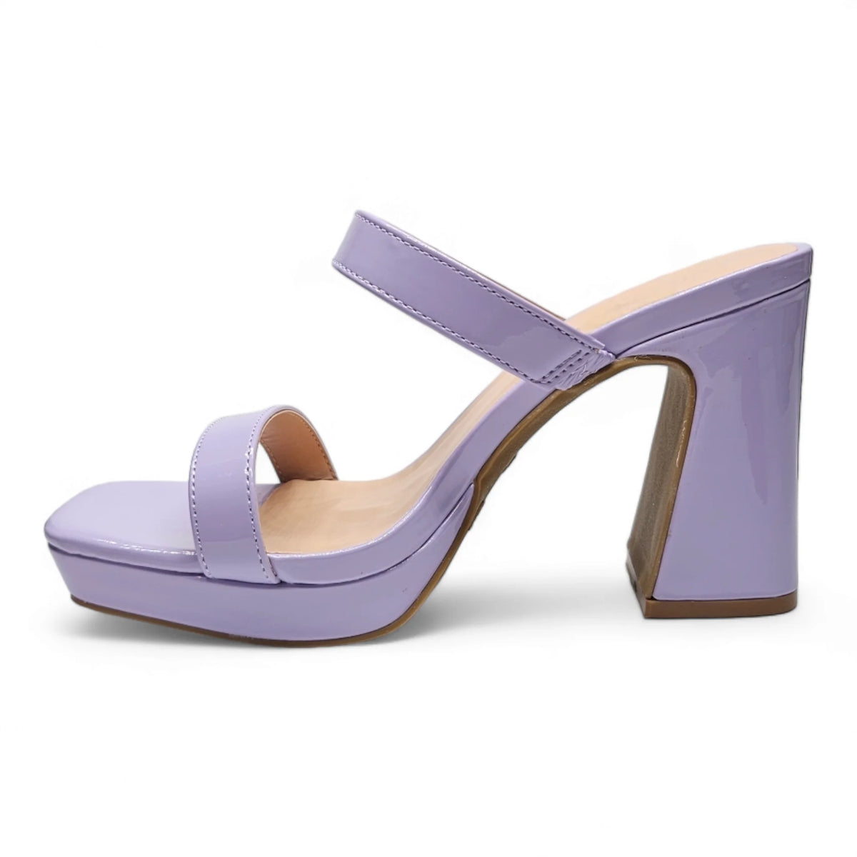 Lavender square toe platform heels with chunky heel and platform sole design