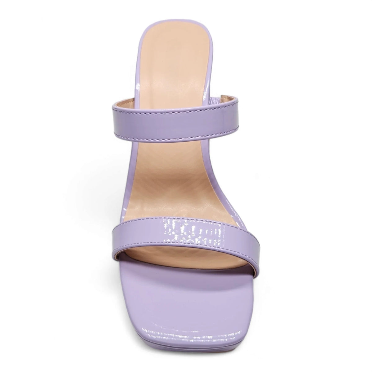 Lavender square toe platform heels featuring two stylish straps for a chic look