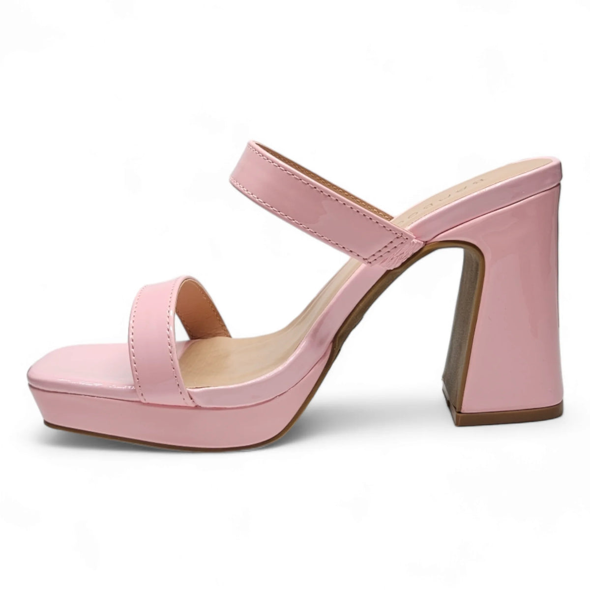 Pink high-heeled Square Toe Platform Heels with chunky heel and platform sole