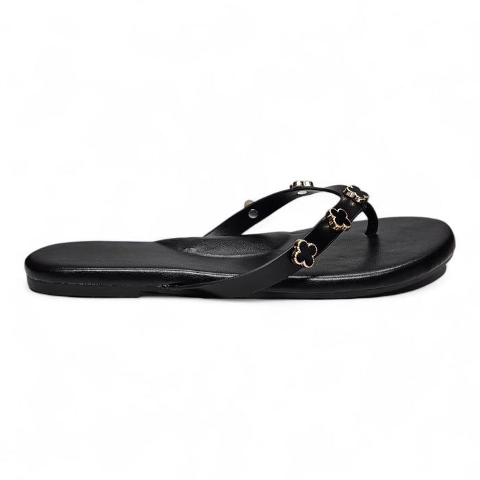 Squishy Clover Charms Thong Slide Sandals - Black / 5.5 - SLIP-ONS & FLATS
