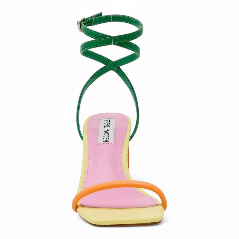 Colorful strappy heeled sandals, Steve Madden Eryka ankle strap dress sandals