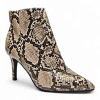 Snakeskin-patterned Stiletto Pointed Bootie with a stylish pointed toe design