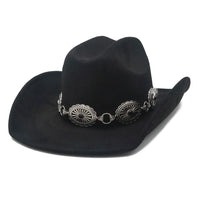 Black cowboy hat with silver chain band from the Stone Accent Conch collection