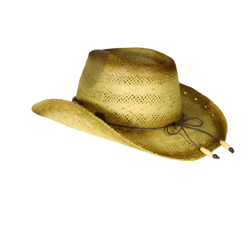 Straw cowboy hat with woven pattern and decorative band for Stone Bead Western Hat