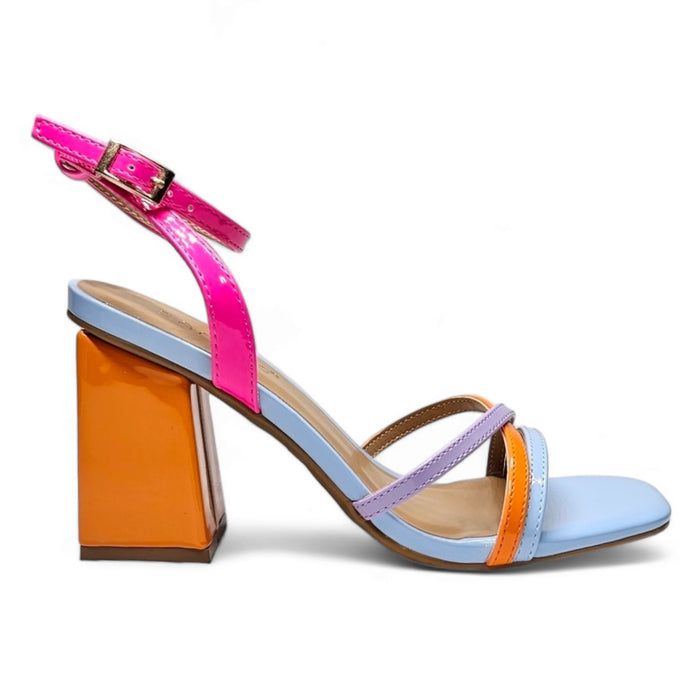 Colorful Strappy Ankle Wrap Heel featuring a stylish block heel design