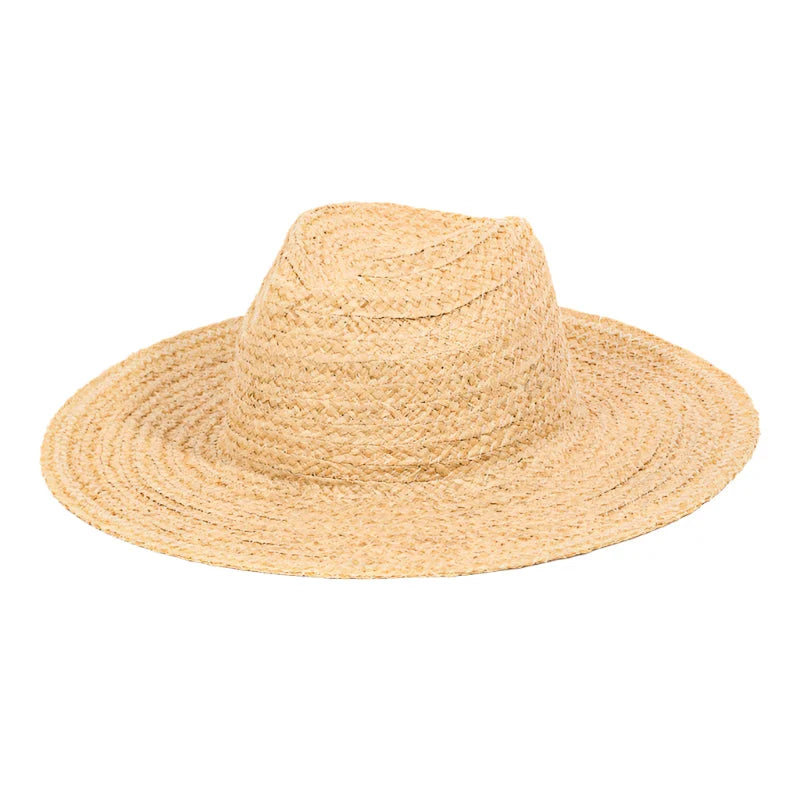 Straw Braid Flat Brim Sun Hat - Ivory - STRAW HAT