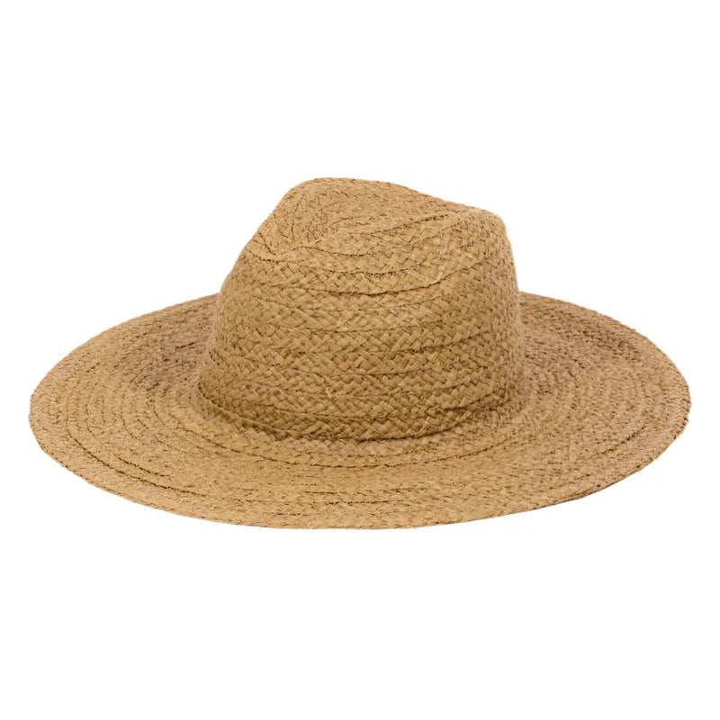 Straw Braid Flat Brim Sun Hat - Tan - STRAW HAT