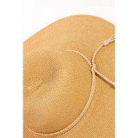 Woven straw sun hat with braided rope strap detail for stylish summer protection