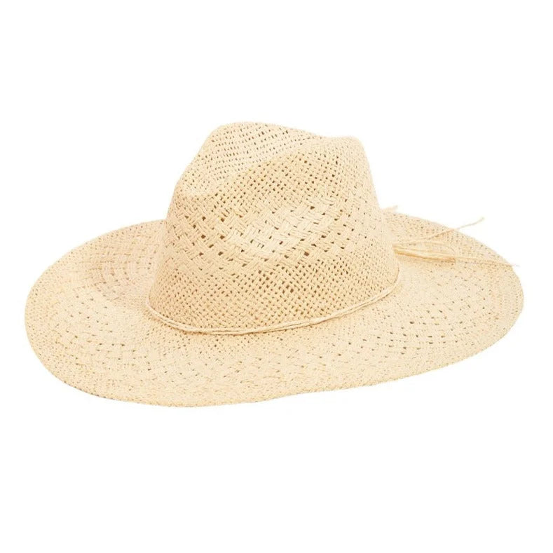 Beige woven Straw Braided Sun Hat with a wide brim for stylish sun protection