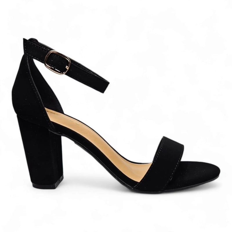 Black high-heeled sandal with ankle strap from Classic Chunky collection