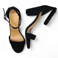 Classic Chunky heel black high-heeled sandals with ankle straps for stylish comfort