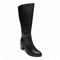 Black leather knee high boots with chunky heel from Study Block Heel Knee High Boots