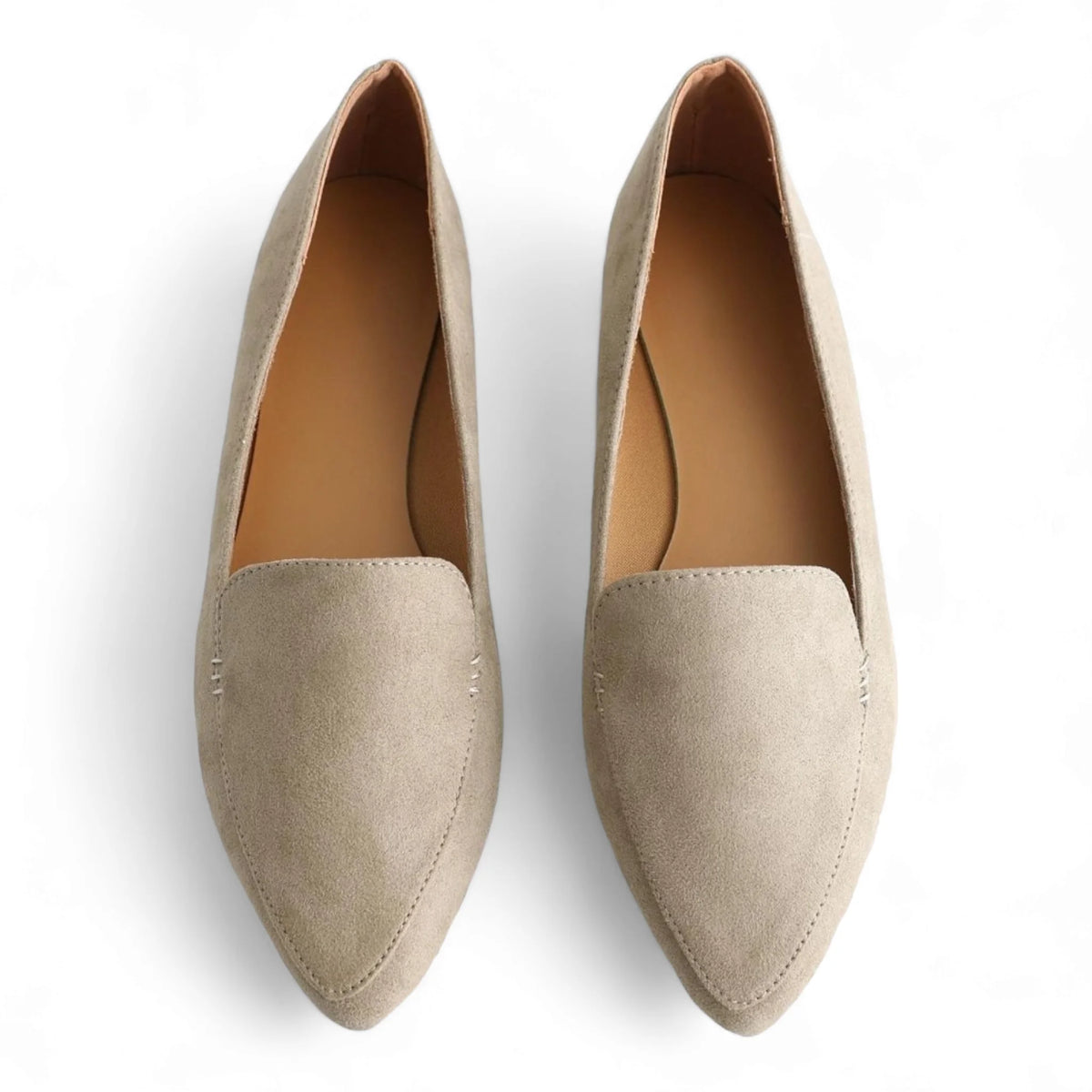 Pair of beige pointed-toe Suede Ballet Flats for stylish comfort and elegance