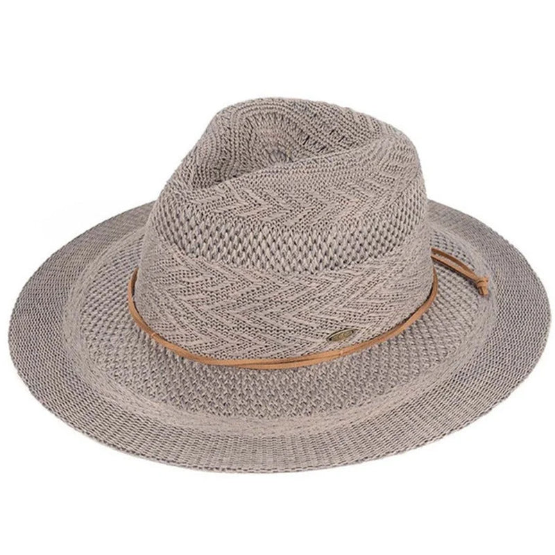 Woven straw fedora hat with leather band from Suede String Panama collection