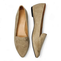 Beige suede loafers with pointed toes from the Suede Ballet Flat collection