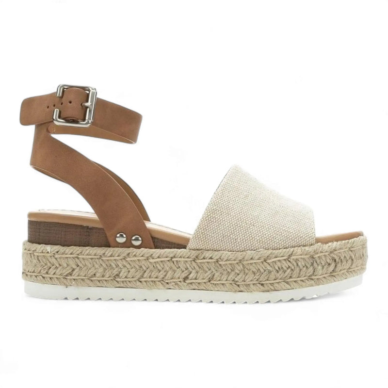 Espadrille-style Summer Platform Wedges with beige upper and braided jute sole