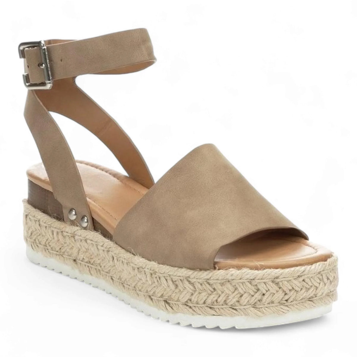 Beige Summer Platform Wedges with ankle strap and espadrille-style sole