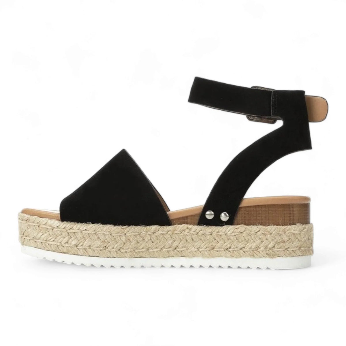 Black ankle-strap sandal with espadrille platform sole in Summer Platform Wedges collection