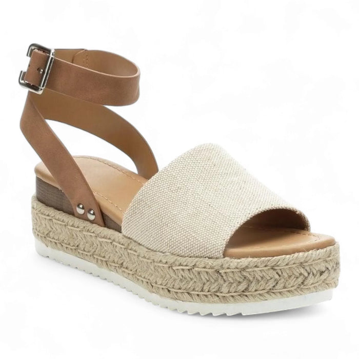 Espadrille-style Summer Platform Wedges with canvas strap and ankle wrap