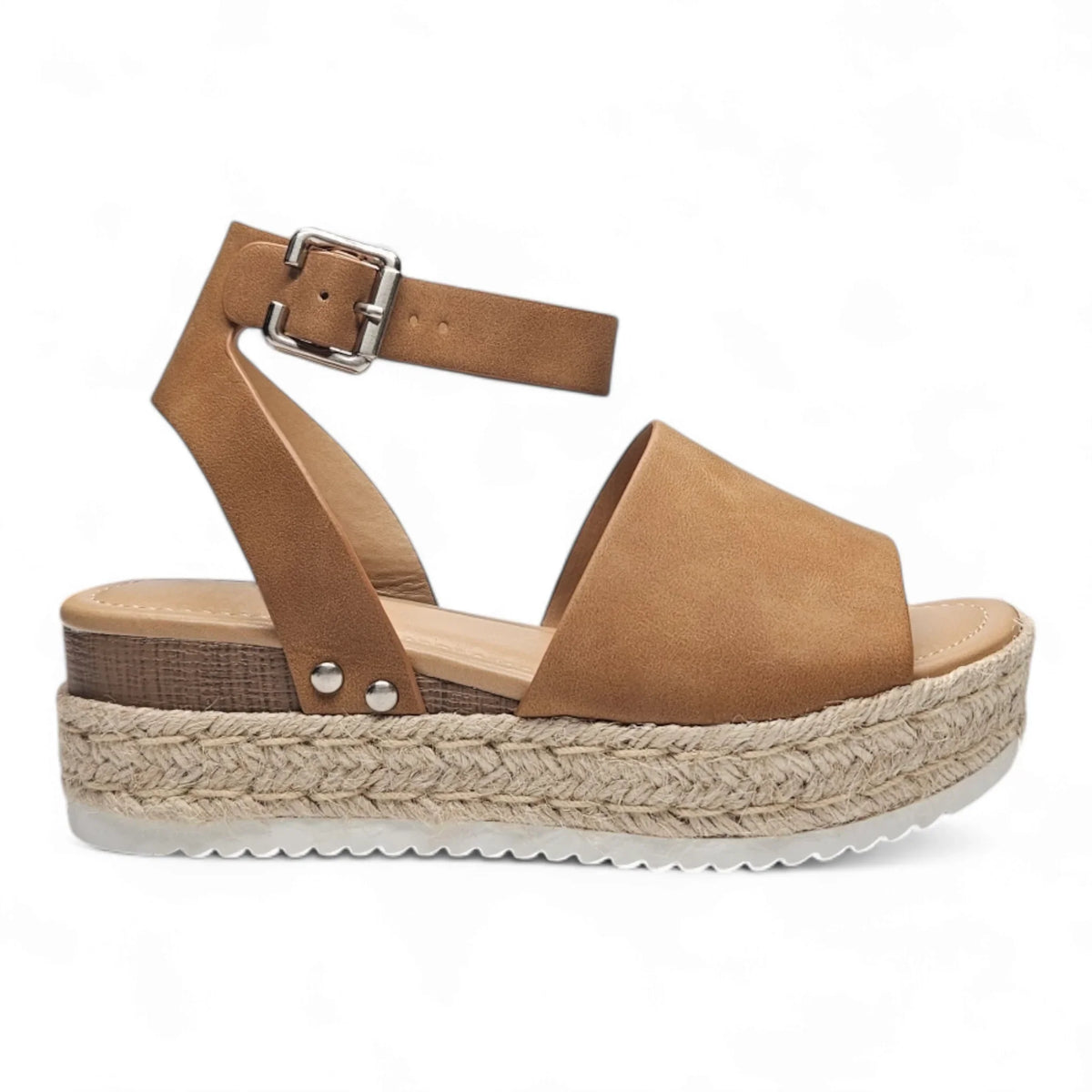 Tan leather platform sandal with espadrille sole and ankle strap Summer Platform Wedges