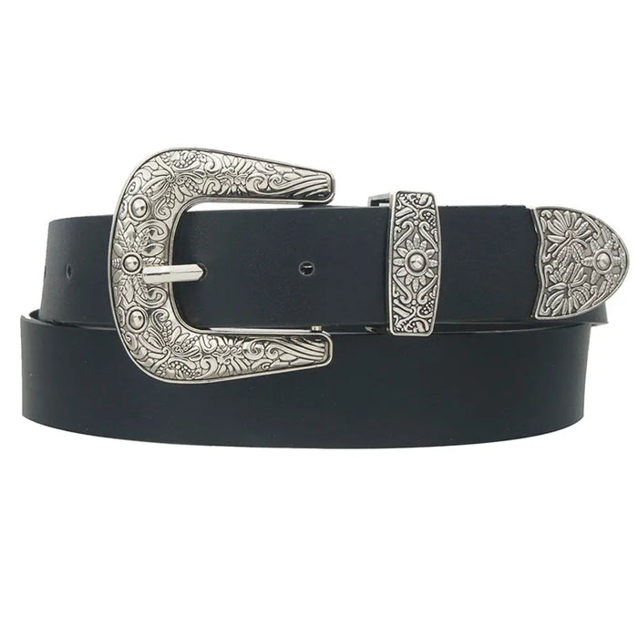 Sun Flora Embossed Western Belt - Black - Belt