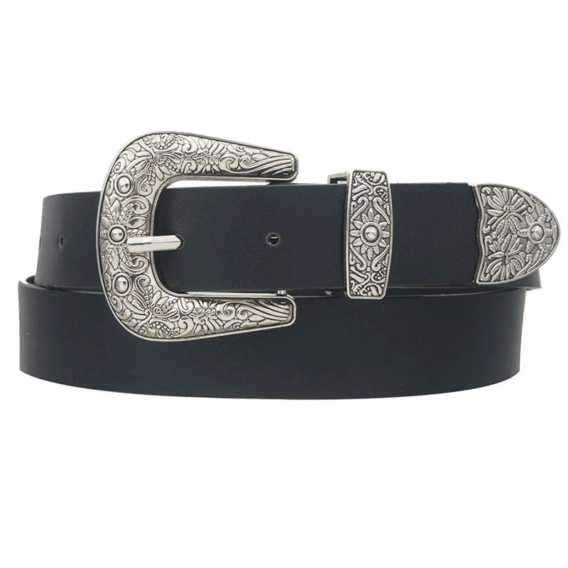 Sun Flora Embossed Western Belt - Black - Belt
