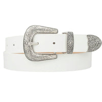 Sun Flora Embossed Western Belt - White - Belt