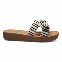 Susie Striped Linen Bow Slip On Sandals with knotted detail and comfortable slip-on design