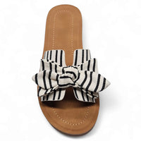 Susie Striped Linen Bow Slip On Sandals featuring a stylish striped bow design