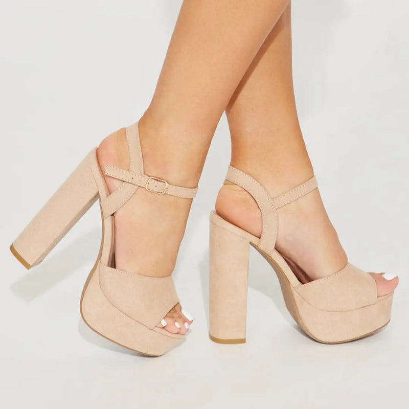 Beige high-heeled platform sandals with ankle straps for When in Vegas Pumps