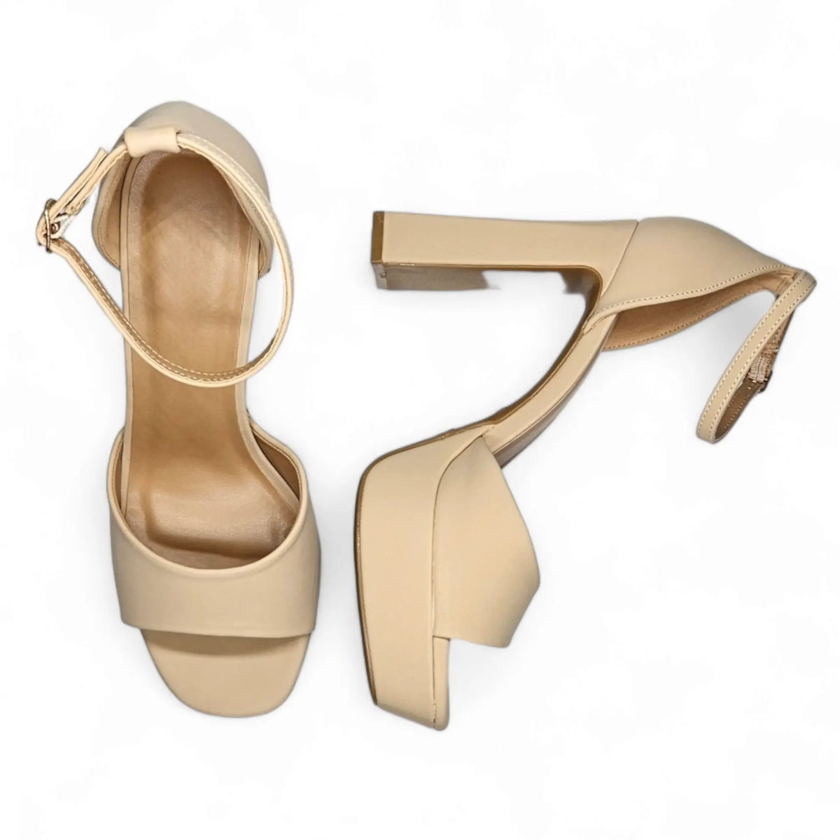 Beige leather When in Vegas Pumps with block heels and ankle straps for stylish comfort