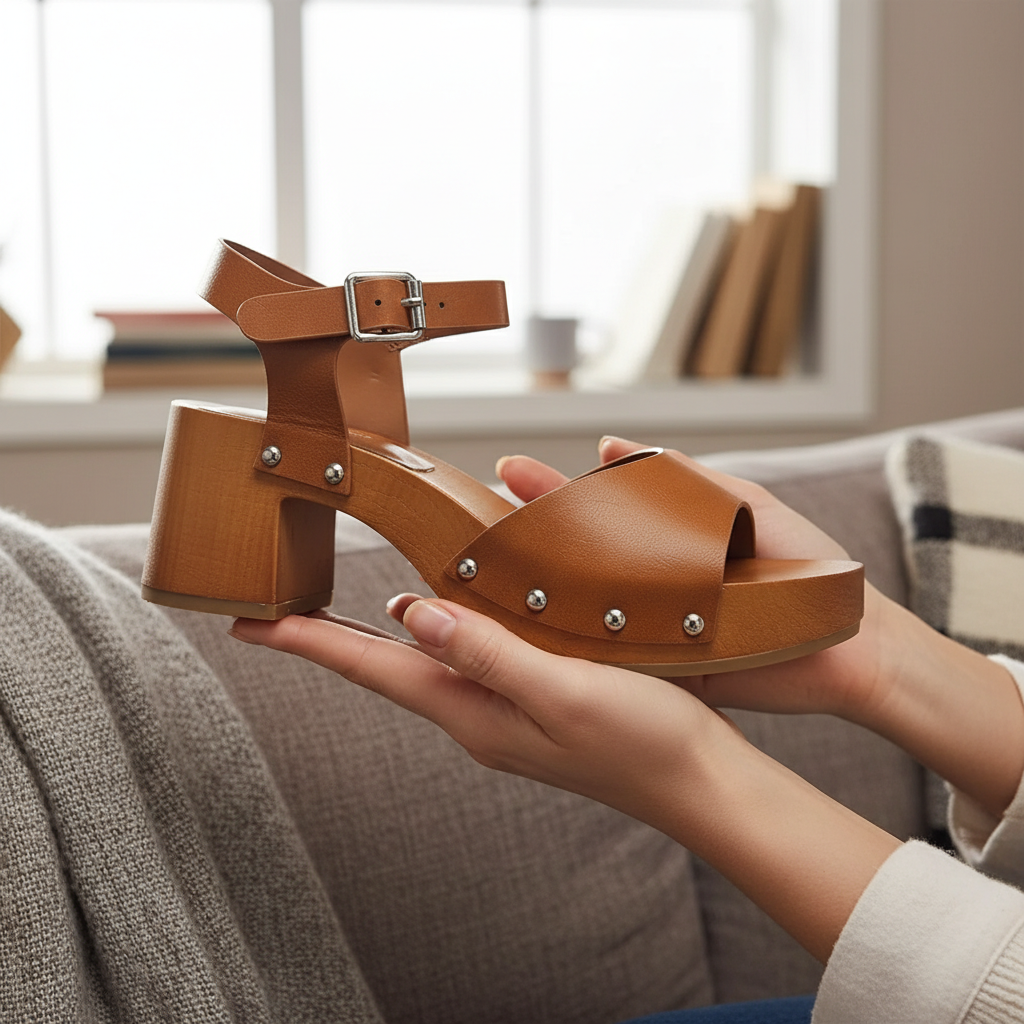 Del Mar Wooden Platform Buckle Heel Sandal