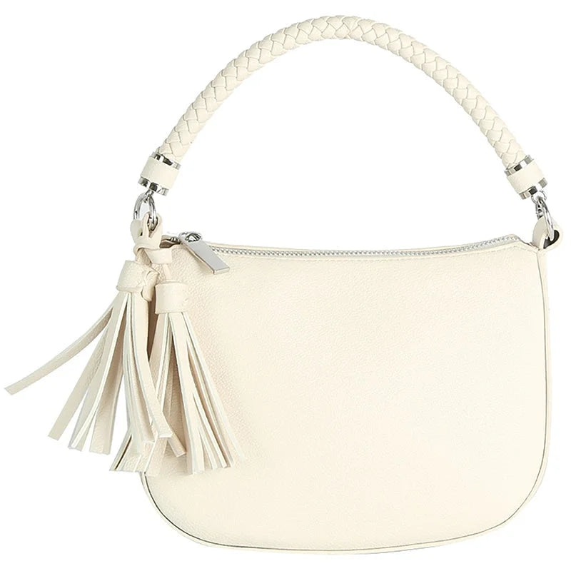 Tassel Charm Shoulder Bag - Cream - Shoulder Bags