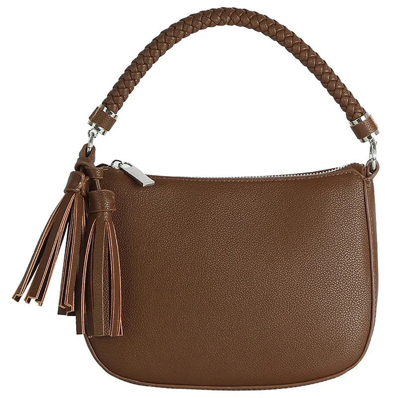 Tassel Charm Shoulder Bag - Dark Brawn - Shoulder Bags